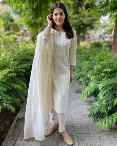 Cream cotton kurta and pants
