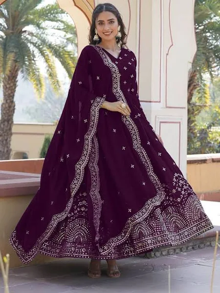 Wedani Women's Sequinned Embroidered Ethnic Dress